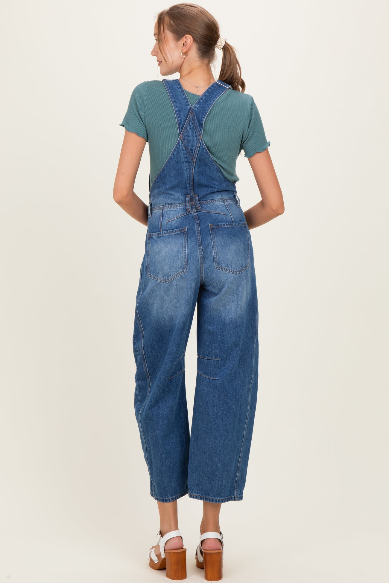Medium Wash Denim Barrel Maternity Overalls