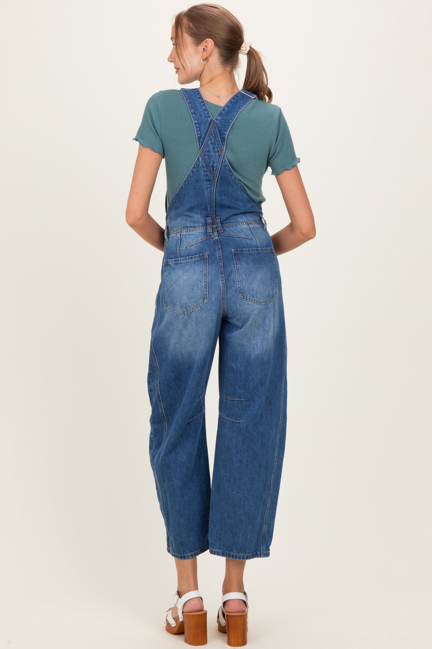 Medium Wash Denim Barrel Maternity Overalls