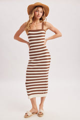 Coco Striped Square Neck Sleeveless Knit Midi Dress