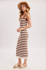 Coco Striped Square Neck Sleeveless Knit Midi Dress