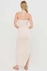 Taupe Halter Neck Twist Bust Midi Dress