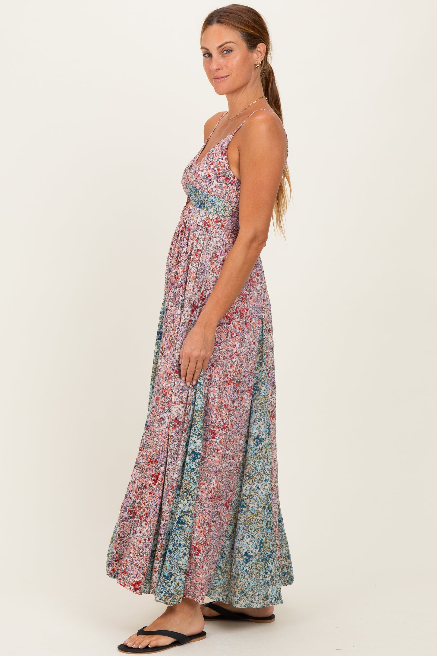 Multi V Neck Twist Front Cut Out Maxi Dress