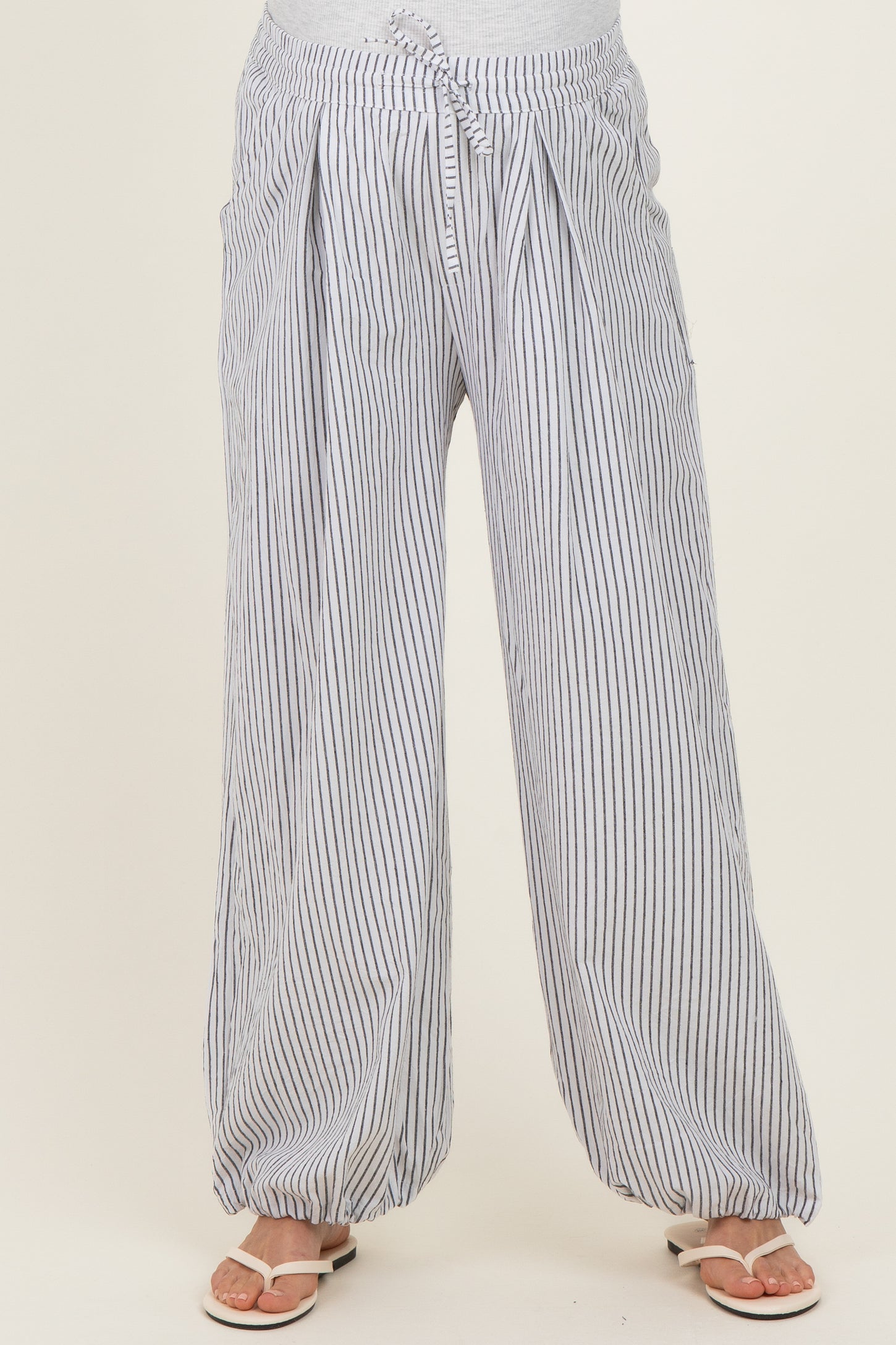 Black Striped Balloon Maternity Pants
