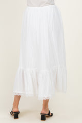 Ivory Striped Lace Trim Midi Skirt