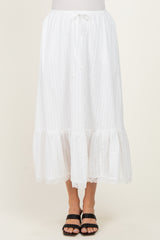 Ivory Striped Lace Trim Midi Skirt