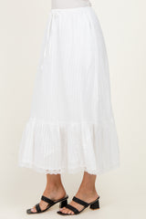 Ivory Striped Lace Trim Midi Skirt