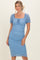 Blue Polka Dot Mesh Square Neck Puff Sleeve Dress