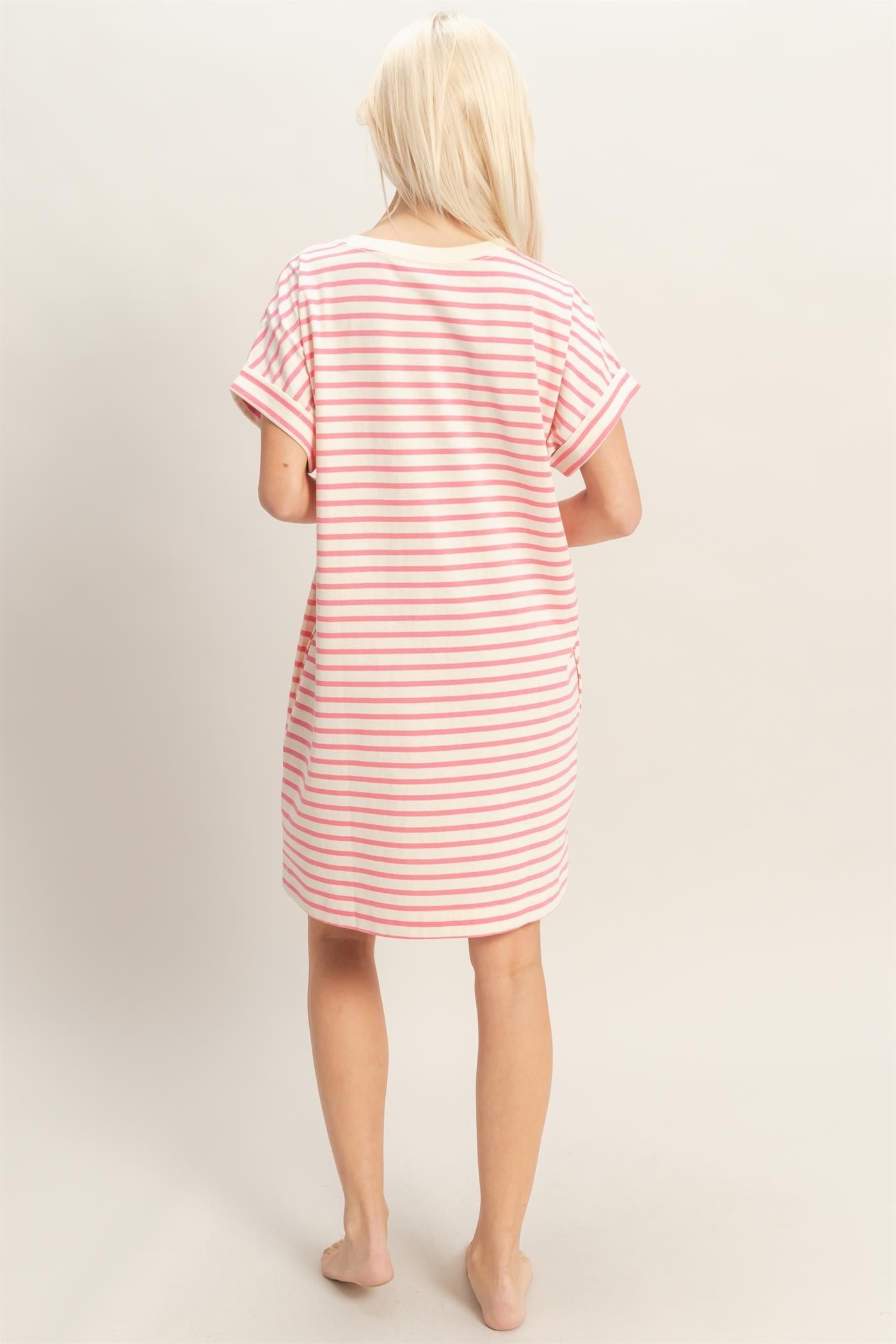 Pink Striped T-Shirt Mini Dress