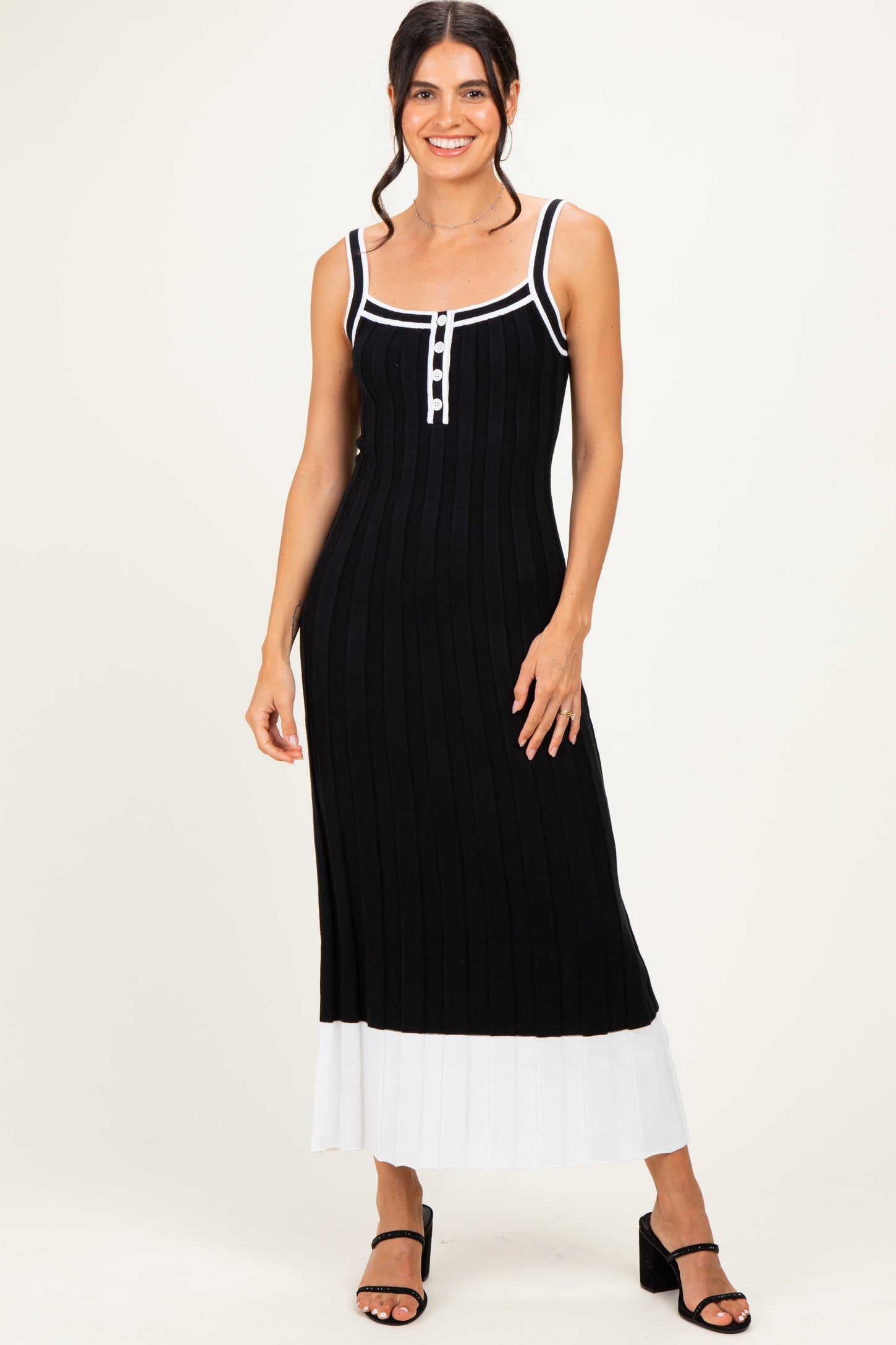Black Ribbed Colorblock Sleeveless Maternity Maxi Dress