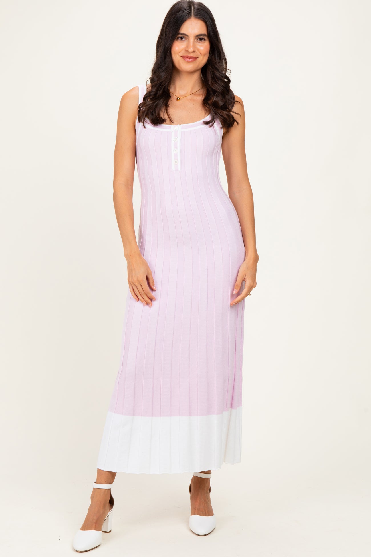 Light Pink Ribbed Colorblock Sleeveless Maternity Maxi Dress
