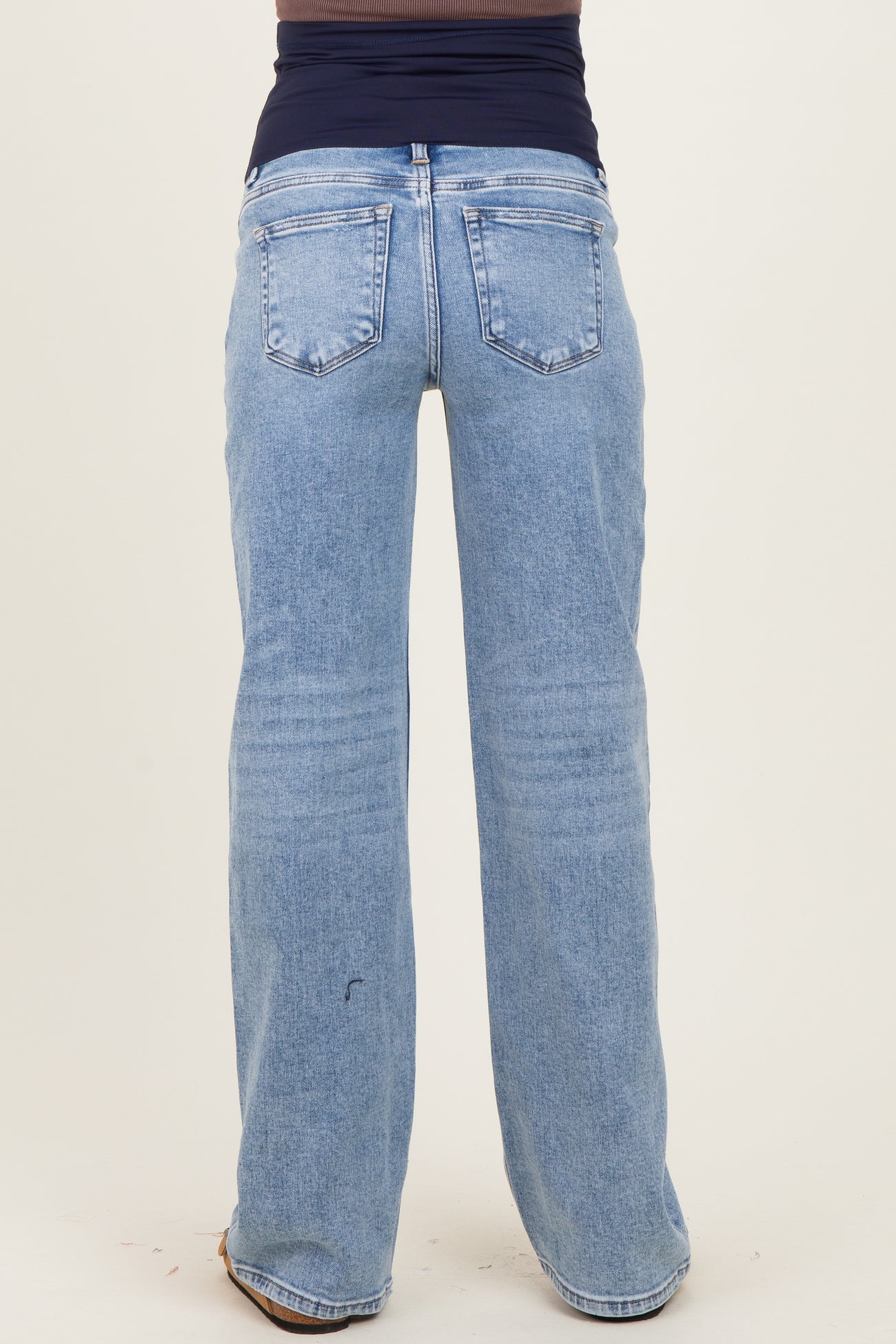 Blue Lightly Distressed Maternity Wide Leg Jeans