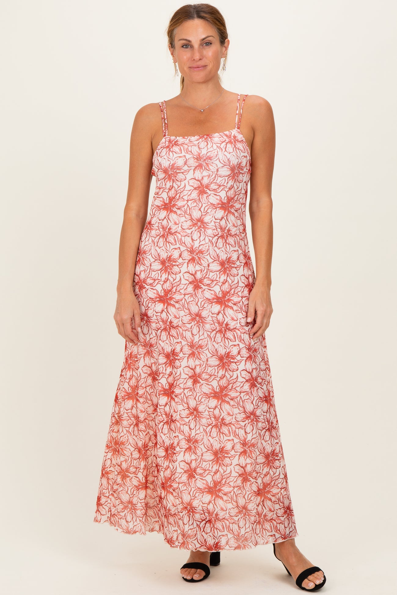 Red Floral Maternity Midi Dress