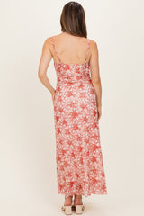 maternity wear floral maxi dress in red and white with adjustable straps and a flowy silhouette