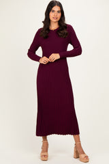 Burgundy Ribbed Long Sleeve Maternity Sweater Midi Dress