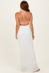 Ivory Halter Open Back Maxi Dress