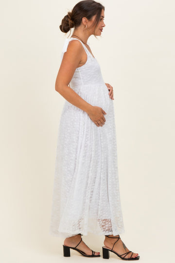 Ivory Sleeveless Lace Maternity Maxi Dress