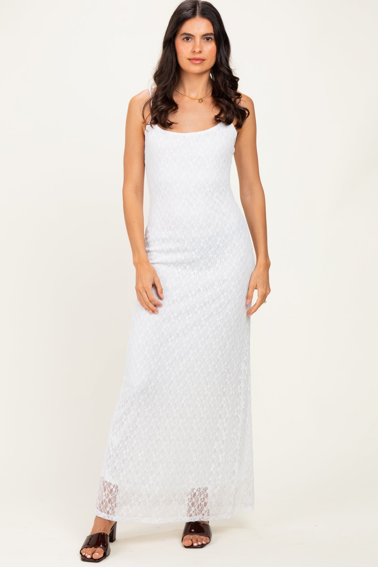 Ivory Sleeveless Lace Square Neck Maternity Maxi Dress