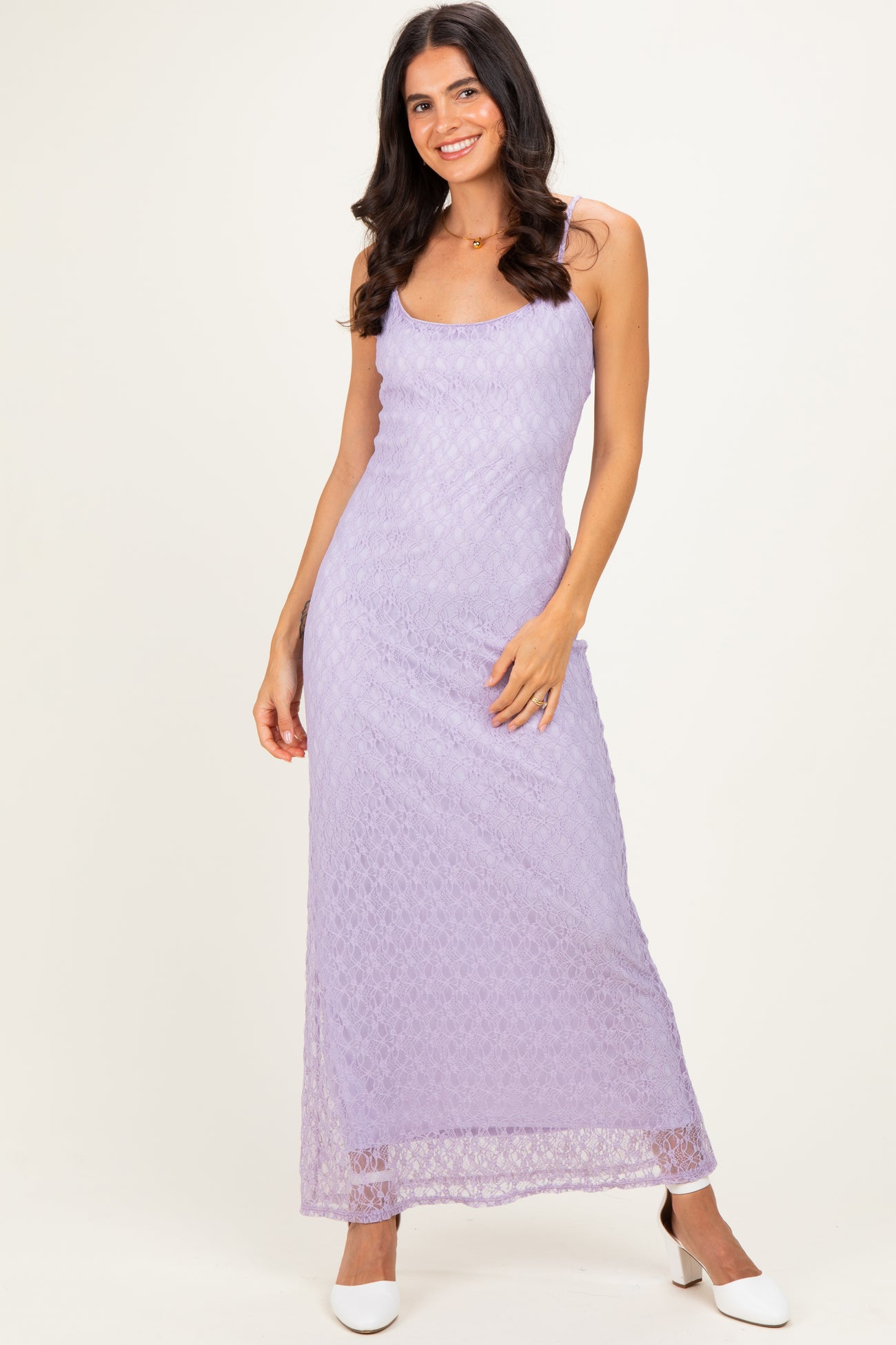 Lavender Sleeveless Lace Square Neck Maternity Maxi Dress