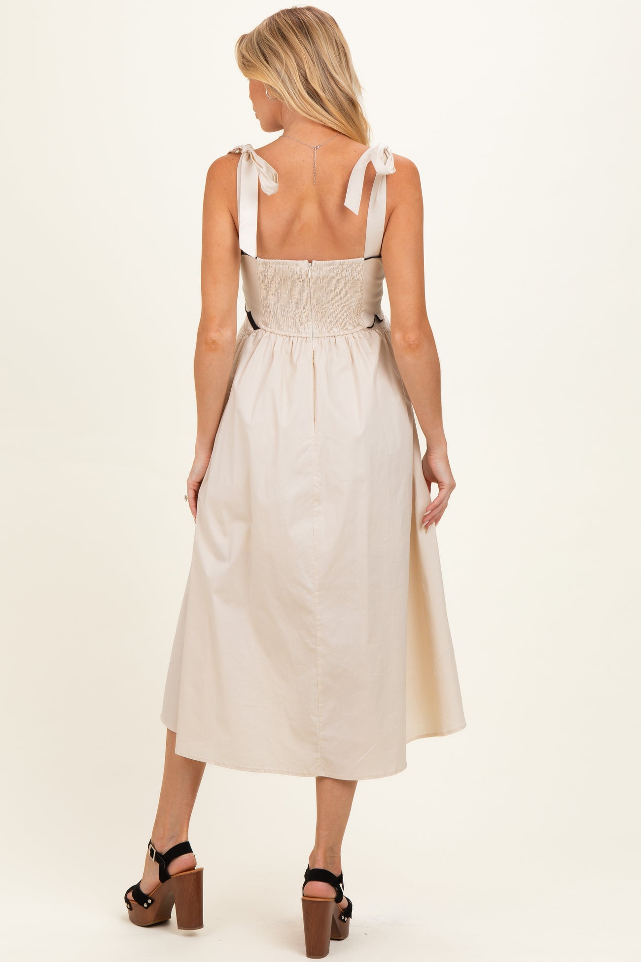 Cream Scallop Edge Side Cutout Maternity Midi Dress