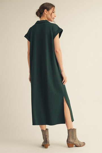 Hunter Green Collared Oversized Midi Dress
