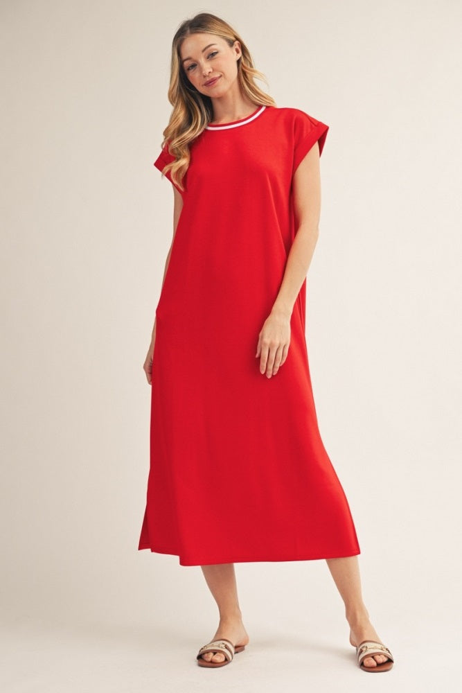 Tomato Red Side Slit Maternity Midi Dress