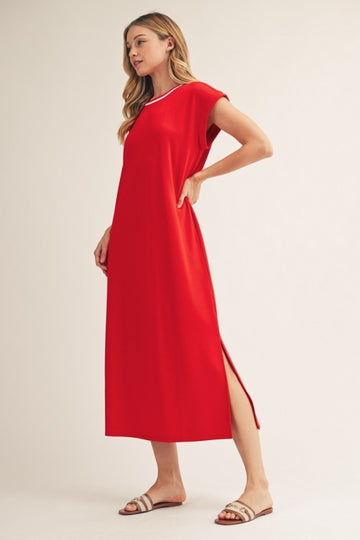 Tomato Red Side Slit Midi Dress
