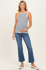 Navy Striped Stitch Detail Maternity Knit Tank