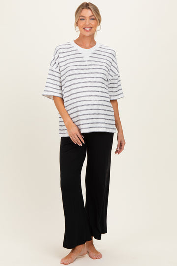 Black Oversized Striped Maternity Short Sleeve Top