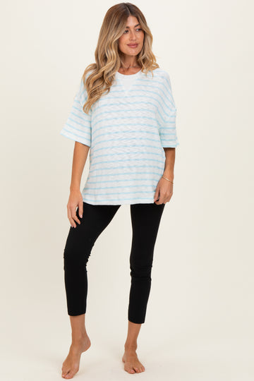 Light Blue Oversized Striped Maternity Short Sleeve Top