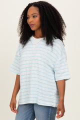 Light Blue Oversized Striped Short Sleeve Top