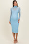 Blue Mesh Overlay Fitted Maternity Midi Dress