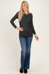 Charcoal Soft Knit Ruched Top