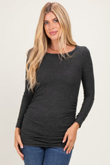 Charcoal Soft Knit Ruched Maternity Top