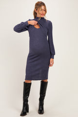 Navy Rib Knit Mock Neck Maternity Nursing Dress