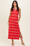 Red Striped Sleeveless Collared Midi Dress