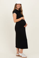 Black Contrast Trim Short Sleeve Maternity Midi Dress