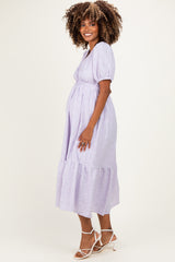 Lavender Lace V-Neck Puff Sleeve Maternity Maxi Dress