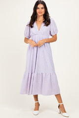 Lavender Lace V-Neck Puff Sleeve Maternity Maxi Dress