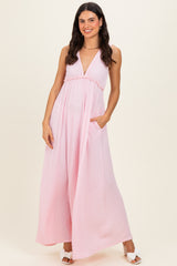 Light Pink Sleeveless Deep V-Neck Maxi Dress