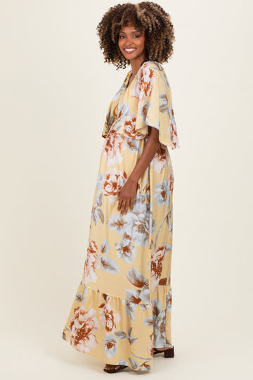 Yellow Floral V-Neck Maternity Maxi Dress
