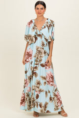 Mint Floral V-Neck Maternity Maxi Dress