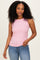 woman wearing a light pink sleeveless ribbed top and blue jeans