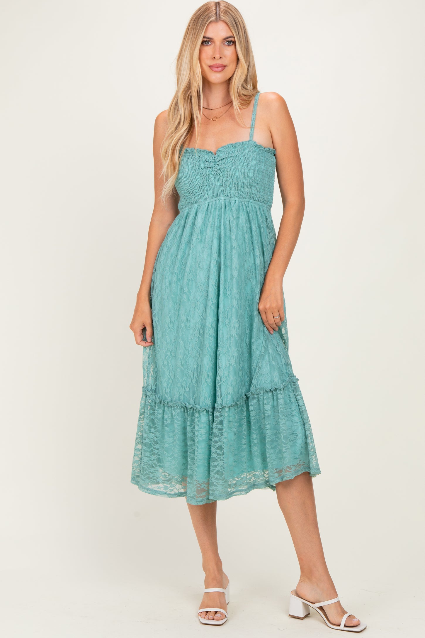 Sage Sleeveless Lace Maternity Maxi Dress