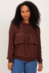 Burgundy Double Layer Long Sleeve Maternity Nursing Hoodie