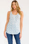 Blue Floral Print Button Front Tank Top