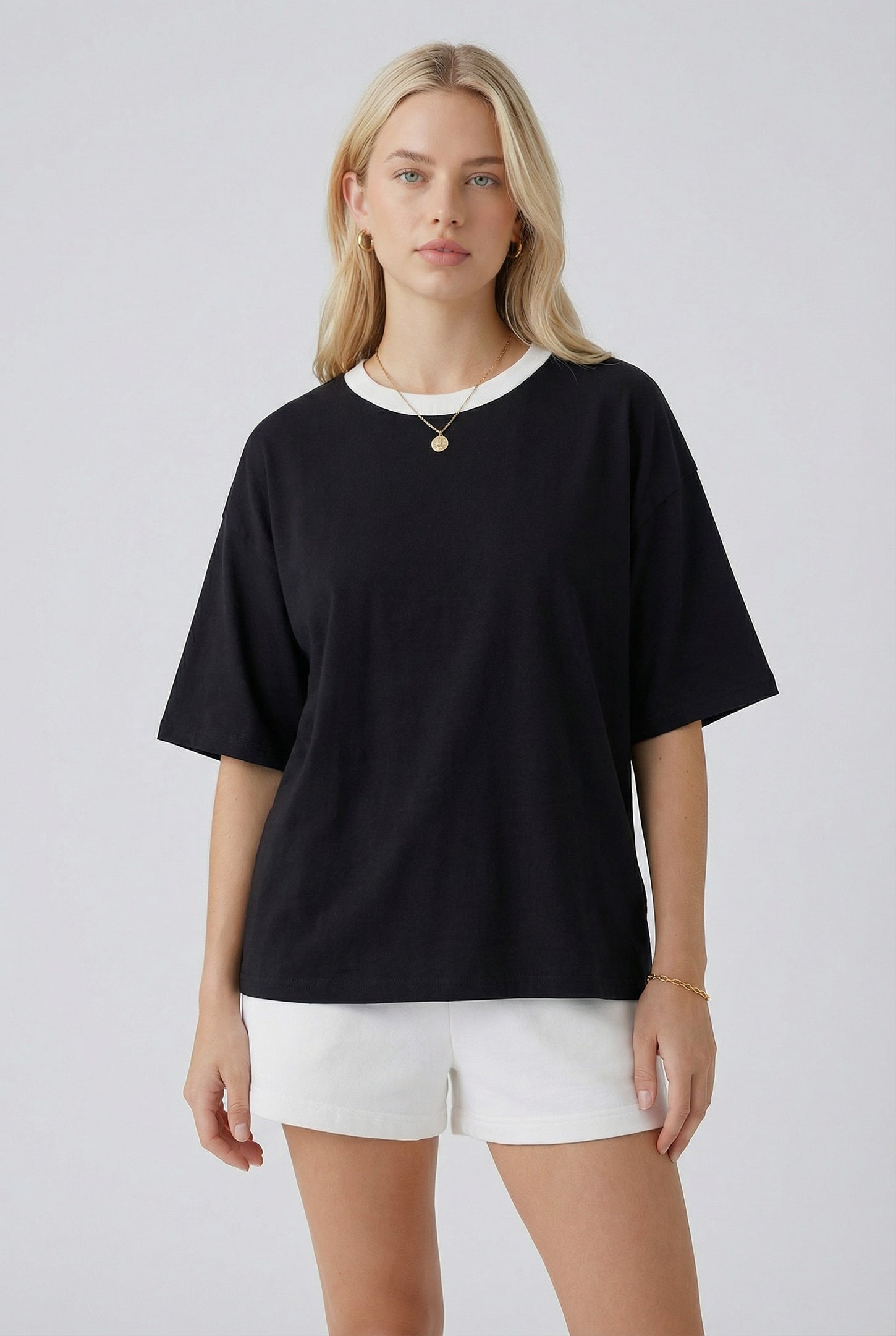 Black Relaxed Fit Contrast Neckline Maternity Tee
