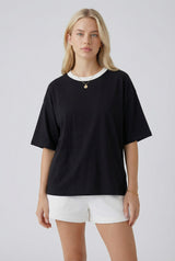 Black Relaxed Fit Contrast Neckline Maternity Tee