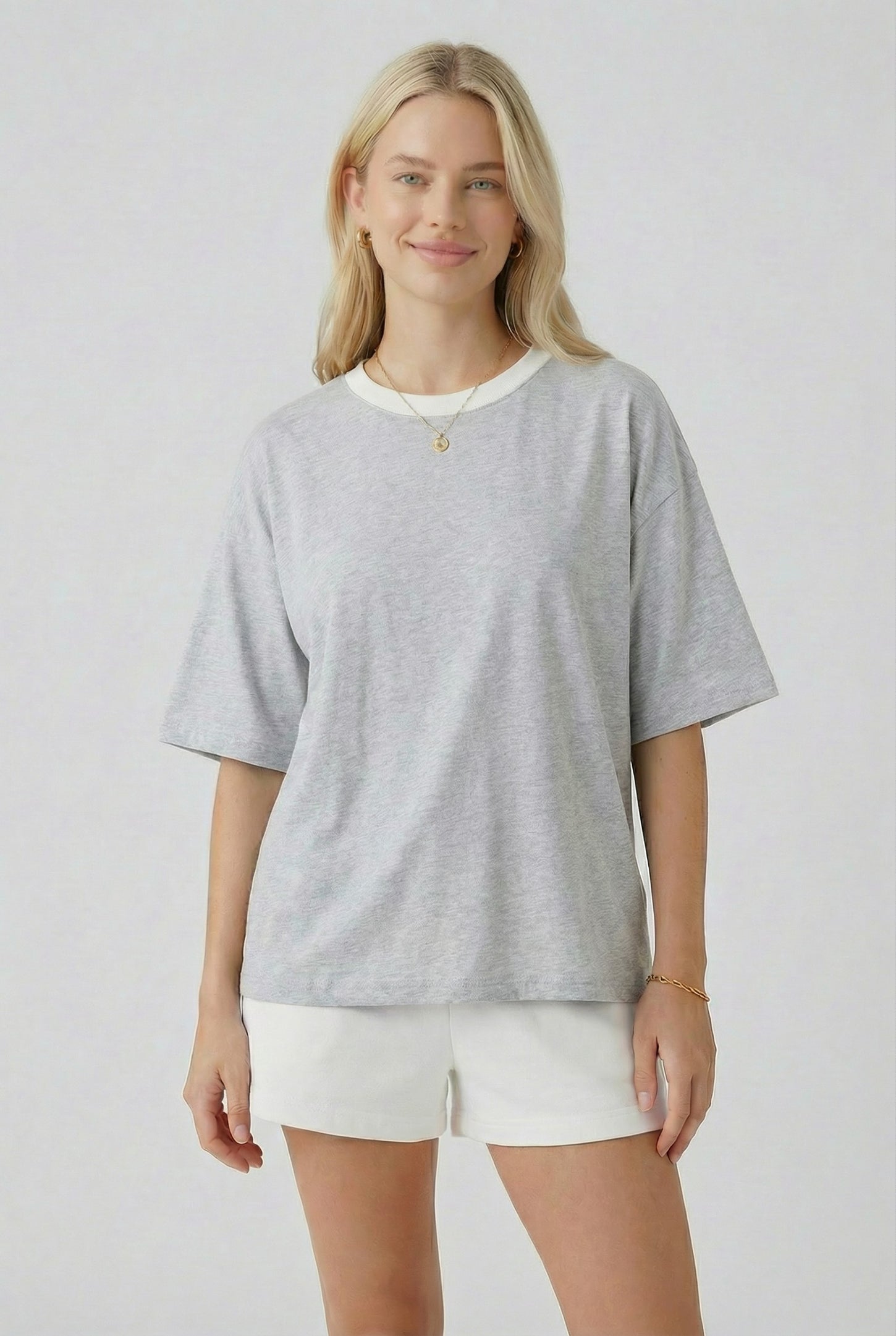 Heather Grey Relaxed Fit Contrast Neckline Maternity Tee