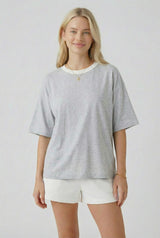 Heather Grey Relaxed Fit Contrast Neckline Maternity Tee