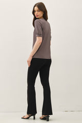 Charcoal Puff Sleeve Basic Top